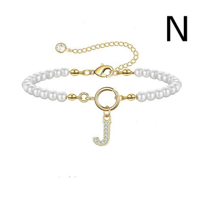 2024 New Fashion Toggle Clasp Initial Bracelet Women A-Z Letter Pendant 6mm Pearl Bracelet For Women Jewelry Gift - RazzX