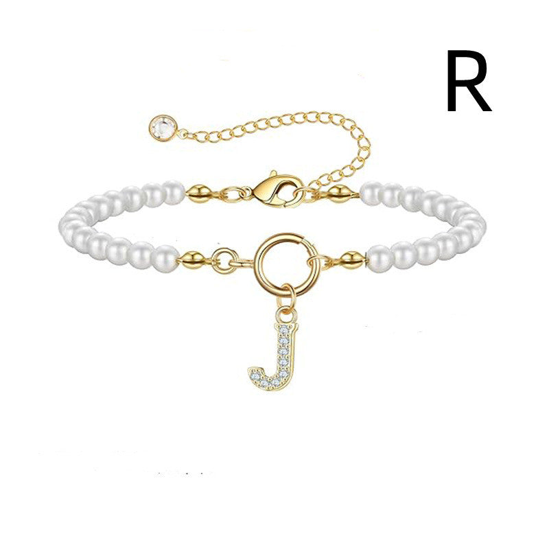 2024 New Fashion Toggle Clasp Initial Bracelet Women A-Z Letter Pendant 6mm Pearl Bracelet For Women Jewelry Gift - RazzX