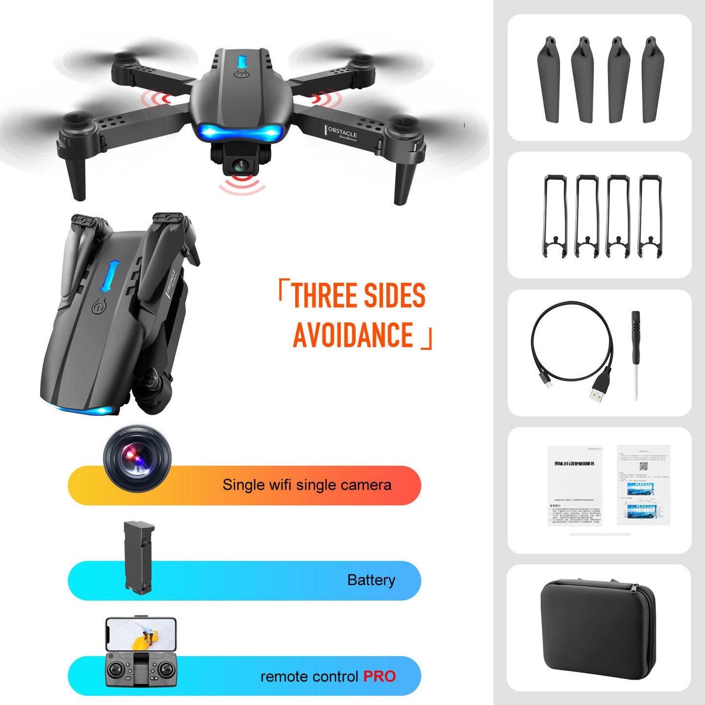 4K Dual Kamera Fernbedienung Drei-seitige Hindernis Vermeidung Drone