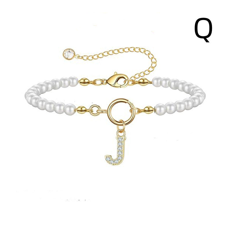 2024 New Fashion Toggle Clasp Initial Bracelet Women A-Z Letter Pendant 6mm Pearl Bracelet For Women Jewelry Gift - RazzX