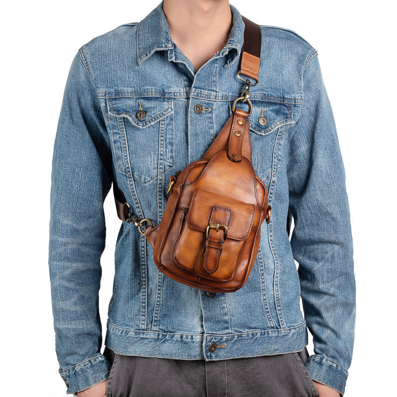 Vintage Leather Men's Chest Bag Messenger