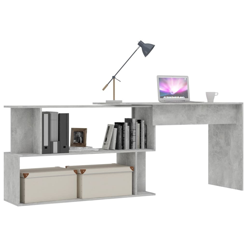 vidaXL Corner Desk Concrete Grey 200x50x76 cm Engineered Wood