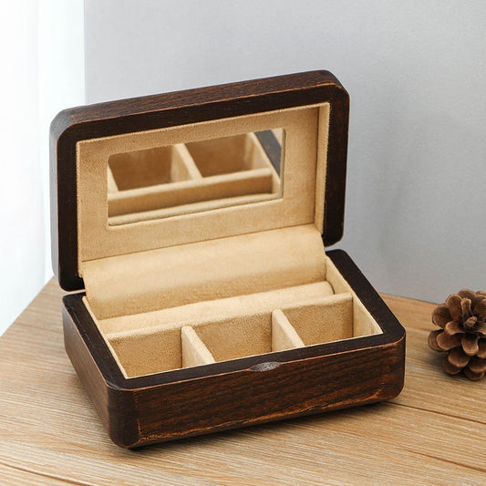 Wooden Small Jewelry Box Storage Organizer Travel Wood Necklace Earring Ring Jewellery Display Case Showcase