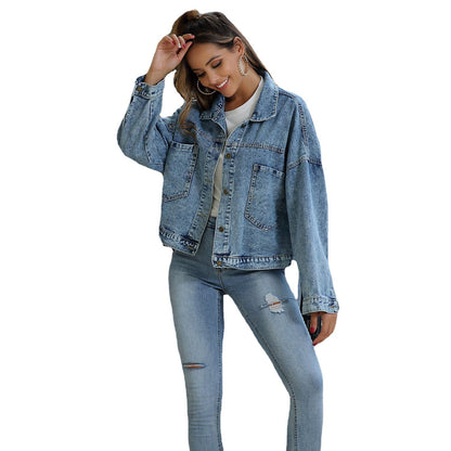 Wasser Blau Kurze Lose Beiläufige Denim Jacke Jacke