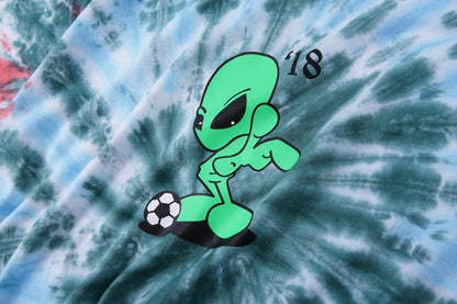 Alien Football Tie Dye Herren und Damen Lässiges Kurzarm T-Shirt