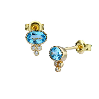 Vintage Earrings 925 Sterling Silver Garnet Blue Topaz Stud Earrings