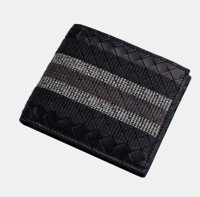 Woven Wallet Men'S Short Leather Lovers  New Folding Wallet Men'S Wallet