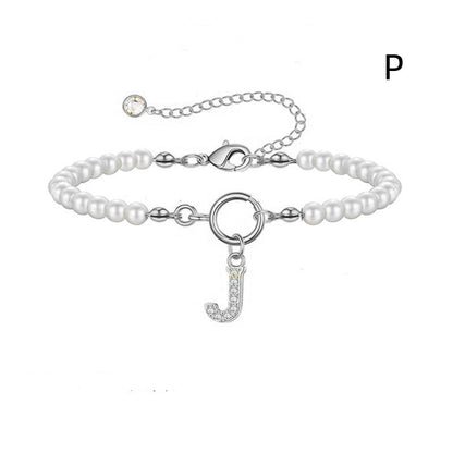 2024 New Fashion Toggle Clasp Initial Bracelet Women A-Z Letter Pendant 6mm Pearl Bracelet For Women Jewelry Gift - RazzX