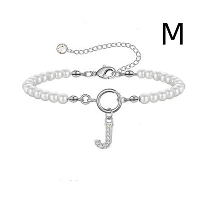 2024 New Fashion Toggle Clasp Initial Bracelet Women A-Z Letter Pendant 6mm Pearl Bracelet For Women Jewelry Gift - RazzX