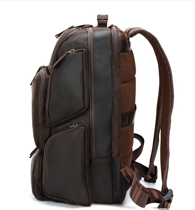 Vintage Travel Genuine Leather 17-inch Outdoor Large Capacity Crazy Horse Computer Backpack