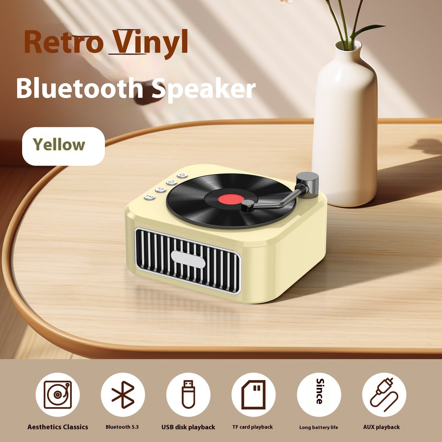 Vinyl Record Player Retro Phonograph Audio Bluetooth Speaker European Portable Gift