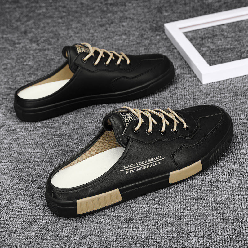 Men's Sneakers Sleeve Casual Fashion Pump Leather Color Matching Student White Shoes.