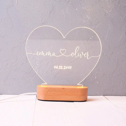 Custom Night Light As Valentines Day Anniversary Romantic For Bedroom Night Lamp Couple For Him Names And Date Engagement Gift - RazzX