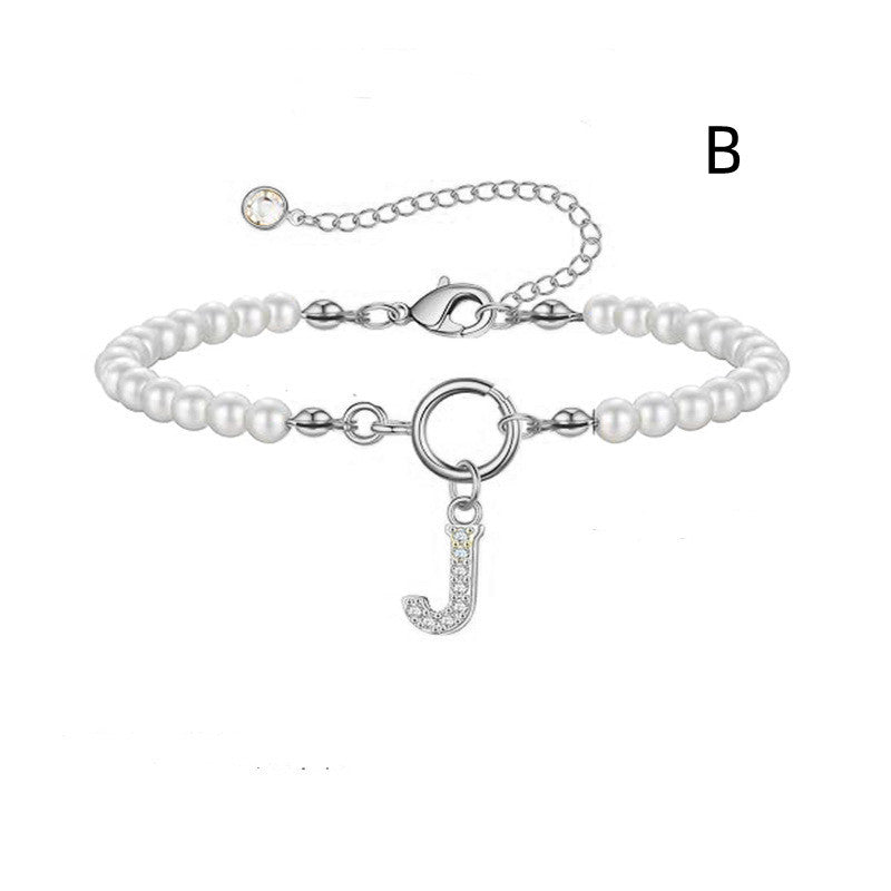 2024 New Fashion Toggle Clasp Initial Bracelet Women A-Z Letter Pendant 6mm Pearl Bracelet For Women Jewelry Gift - RazzX