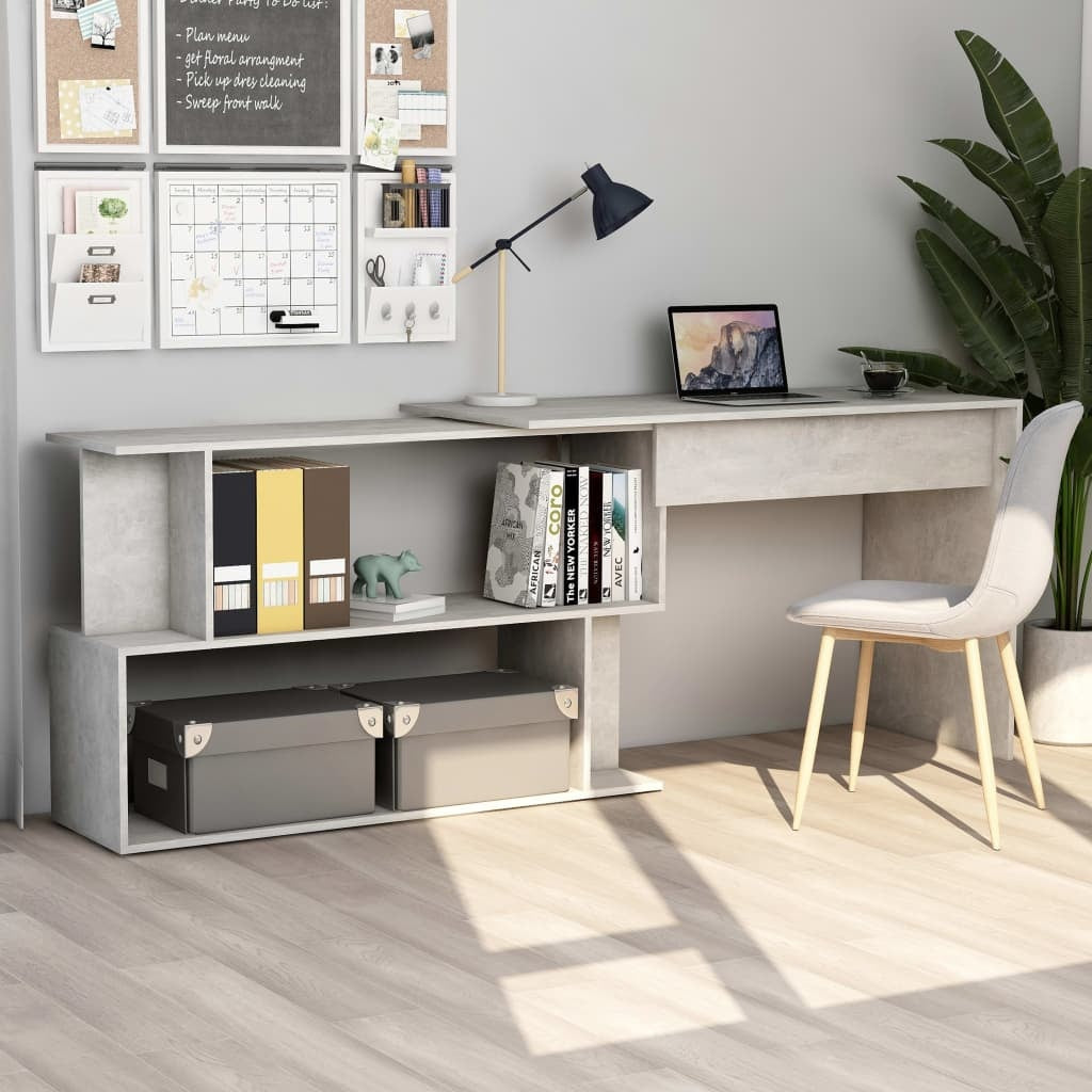 vidaXL Corner Desk Concrete Grey 200x50x76 cm Engineered Wood