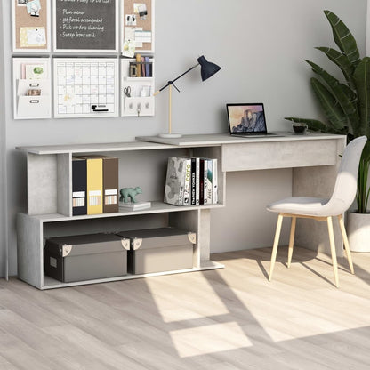 vidaXL Corner Desk Concrete Grey 200x50x76 cm Engineered Wood