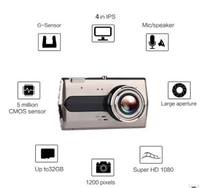 Zink-legierung fahren recorder HD nachtsicht Dual-objektiv doppel-rekord 4 zoll 1080P umkehrung bild