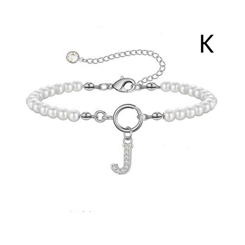 2024 New Fashion Toggle Clasp Initial Bracelet Women A-Z Letter Pendant 6mm Pearl Bracelet For Women Jewelry Gift - RazzX