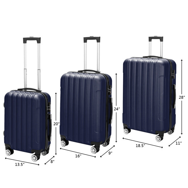 Vertical 3-in-1 Spinner Wheel With Handle Trolley Case 20in 24in 28in ABS Aluminum Alloy Trolley Classic Color - Navy Blue