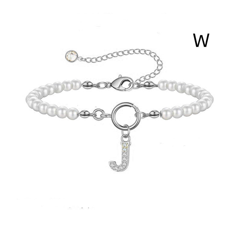 2024 New Fashion Toggle Clasp Initial Bracelet Women A-Z Letter Pendant 6mm Pearl Bracelet For Women Jewelry Gift - RazzX