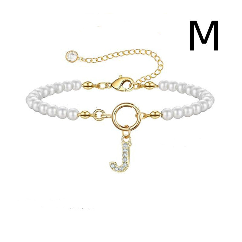 2024 New Fashion Toggle Clasp Initial Bracelet Women A-Z Letter Pendant 6mm Pearl Bracelet For Women Jewelry Gift - RazzX