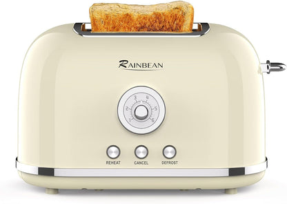 Toaster 2 Slice Retro Toaster Edelstahl mit 6 Brotschirm-Einstellungen und Bagel Cancel Aufwärm funktion, niedlicher Brot-Toaster mit extra breiten Slot und abnehmbarem Crumb Tablett