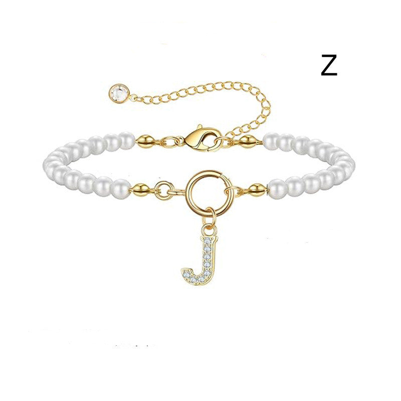 2024 New Fashion Toggle Clasp Initial Bracelet Women A-Z Letter Pendant 6mm Pearl Bracelet For Women Jewelry Gift - RazzX