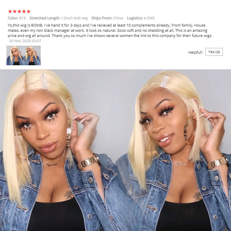 613 Blonde Bob Perücke Kurze Gerade Menschenhaar Perücken Für Frauen