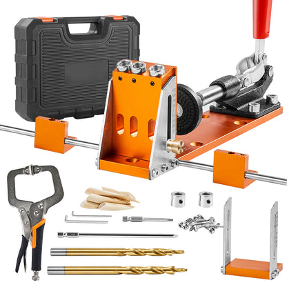 VEVOR Pocket Hole Jig Kit, 34 Pcs Pocket Hole Jig System With  Fixture, Step Drills, Wrenches, Drill Stop Rings, Square Drive Bits, Toolbox, Adjustable, For DIY Carpentry Projects