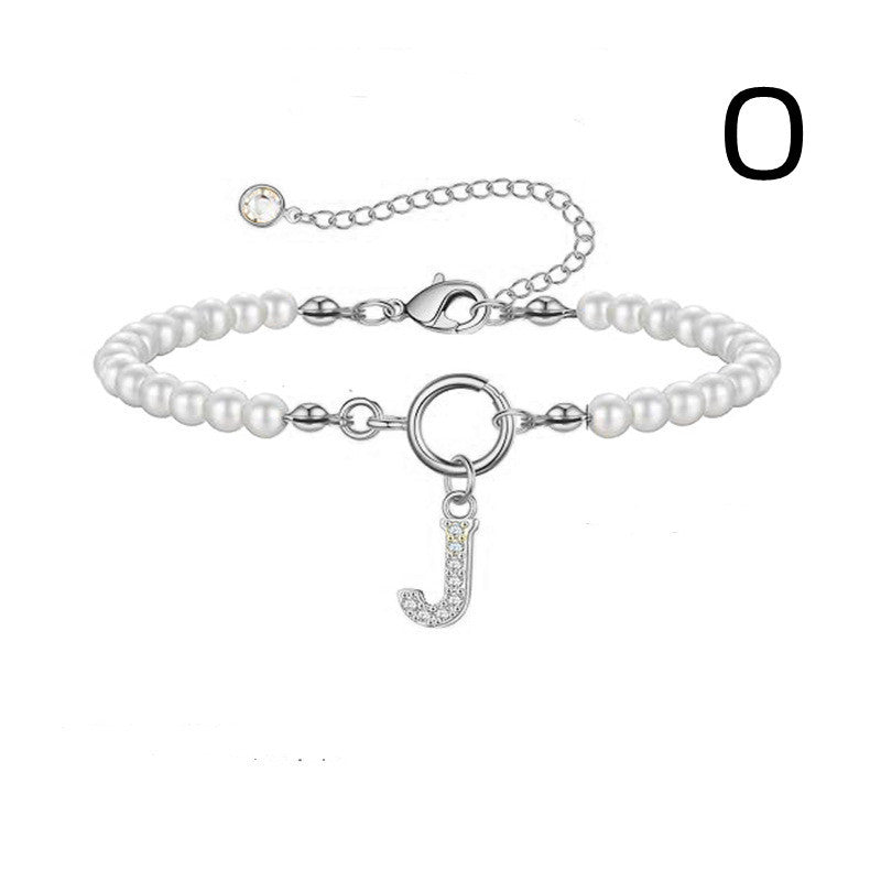 2024 New Fashion Toggle Clasp Initial Bracelet Women A-Z Letter Pendant 6mm Pearl Bracelet For Women Jewelry Gift - RazzX