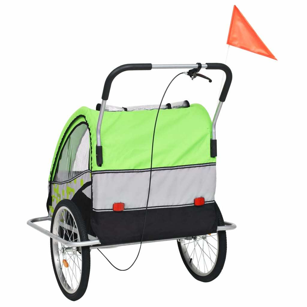 vidaXL 2-in-1 Bike Trailer & Stroller Green and Grey