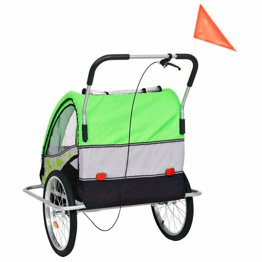 vidaXL 2-in-1 Bike Trailer & Stroller Green and Grey