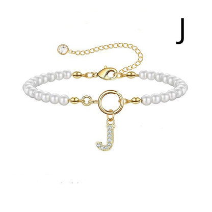 2024 New Fashion Toggle Clasp Initial Bracelet Women A-Z Letter Pendant 6mm Pearl Bracelet For Women Jewelry Gift - RazzX