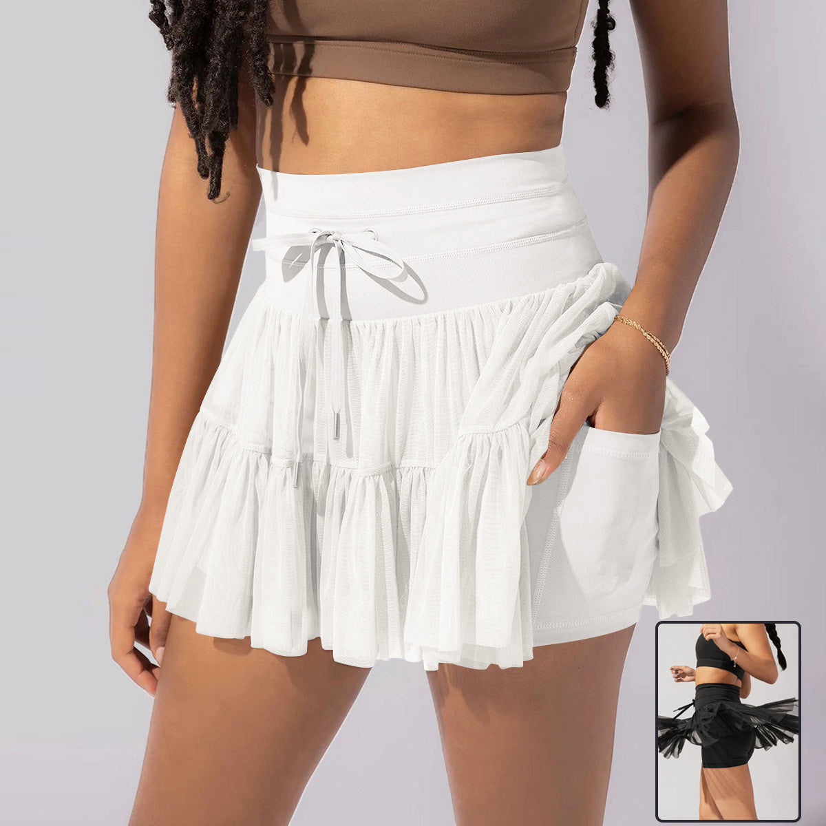 High Waist Dress Lace-up Sports Skirt With Anti-exposure Safety Pants Summer Fashion Pleated Skirt Womens Clothing - RazzX