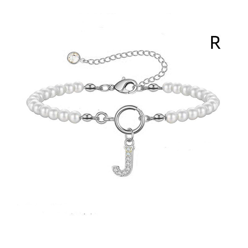 2024 New Fashion Toggle Clasp Initial Bracelet Women A-Z Letter Pendant 6mm Pearl Bracelet For Women Jewelry Gift - RazzX