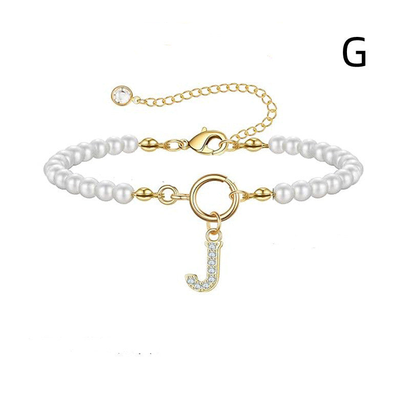 2024 New Fashion Toggle Clasp Initial Bracelet Women A-Z Letter Pendant 6mm Pearl Bracelet For Women Jewelry Gift - RazzX