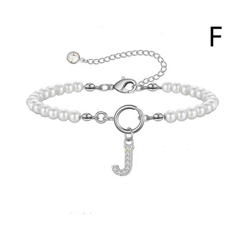 2024 New Fashion Toggle Clasp Initial Bracelet Women A-Z Letter Pendant 6mm Pearl Bracelet For Women Jewelry Gift - RazzX