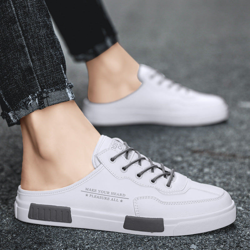 Men's Sneakers Sleeve Casual Fashion Pump Leather Color Matching Student White Shoes.