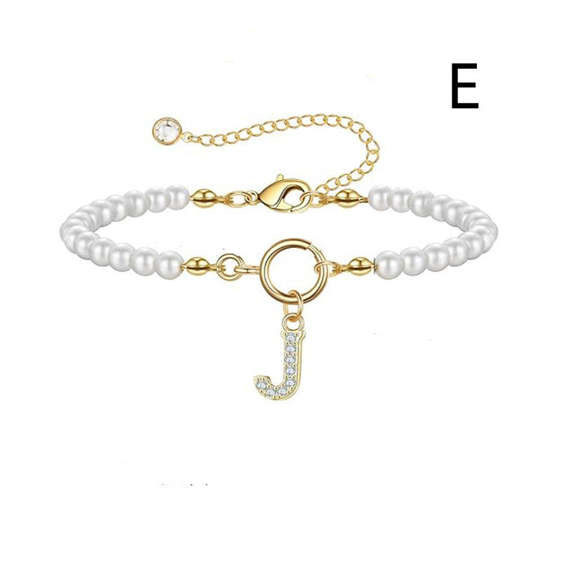 2024 New Fashion Toggle Clasp Initial Bracelet Women A-Z Letter Pendant 6mm Pearl Bracelet For Women Jewelry Gift - RazzX