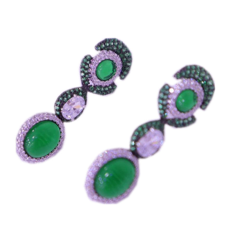 Vintage Fashion Versatile Floral Faux Emerald Earrings