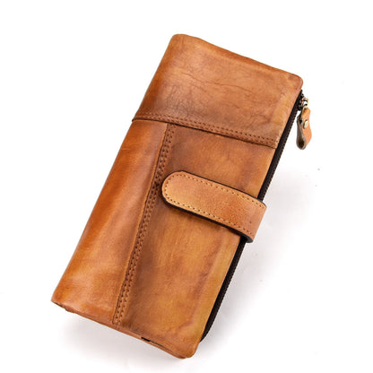 Vintage Rubbed Leather Fashion Stitching Long Wallet