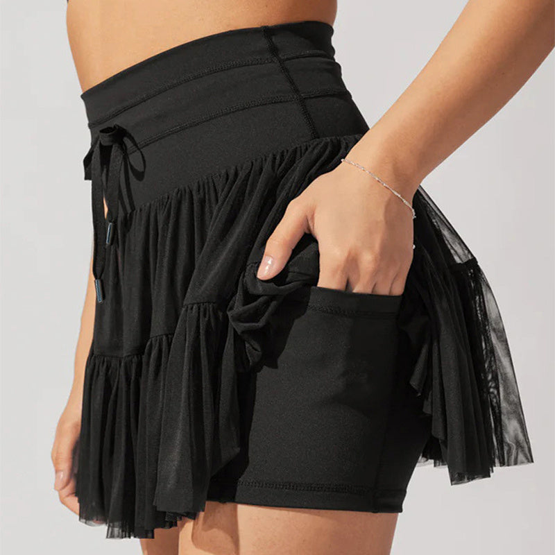 High Waist Dress Lace-up Sports Skirt With Anti-exposure Safety Pants Summer Fashion Pleated Skirt Womens Clothing - RazzX