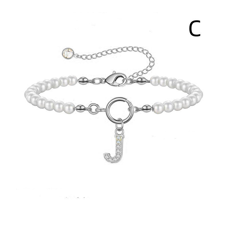 2024 New Fashion Toggle Clasp Initial Bracelet Women A-Z Letter Pendant 6mm Pearl Bracelet For Women Jewelry Gift - RazzX