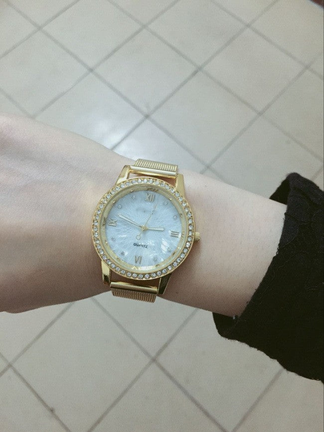 Watch female gold mesh belt men's and women's watches alloy electronic watches