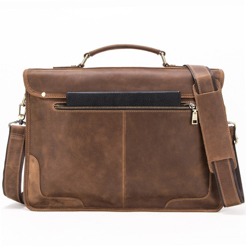 Vintage Leather Business Briefcase European And American Large-capacity Men's Diagonal Cross