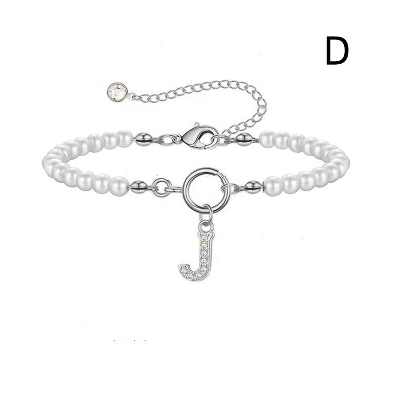 2024 New Fashion Toggle Clasp Initial Bracelet Women A-Z Letter Pendant 6mm Pearl Bracelet For Women Jewelry Gift - RazzX