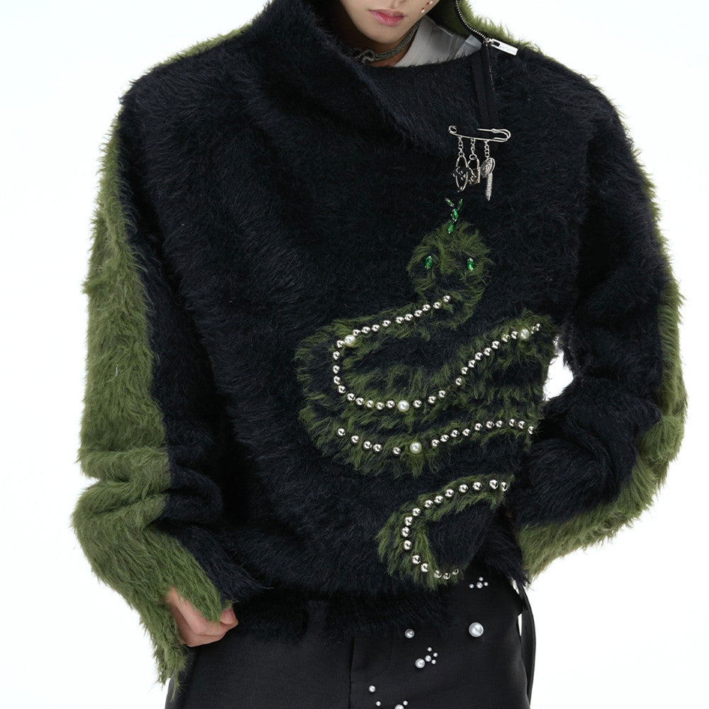 Year Of The Snake Pearl Embellished Sweater High Neck