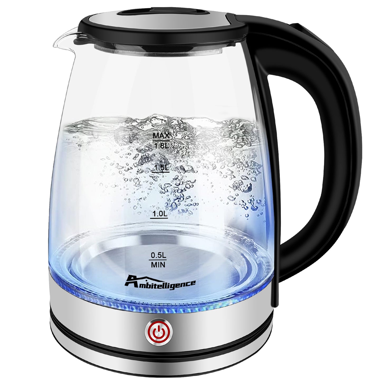 Wasserkocher warm halten, 1,8-l-Glas-Teekessel, Warmwasser kessel mit LED-Licht, automatischer Abschalt-und Trocken schutz zum Kochen, Edelstahl