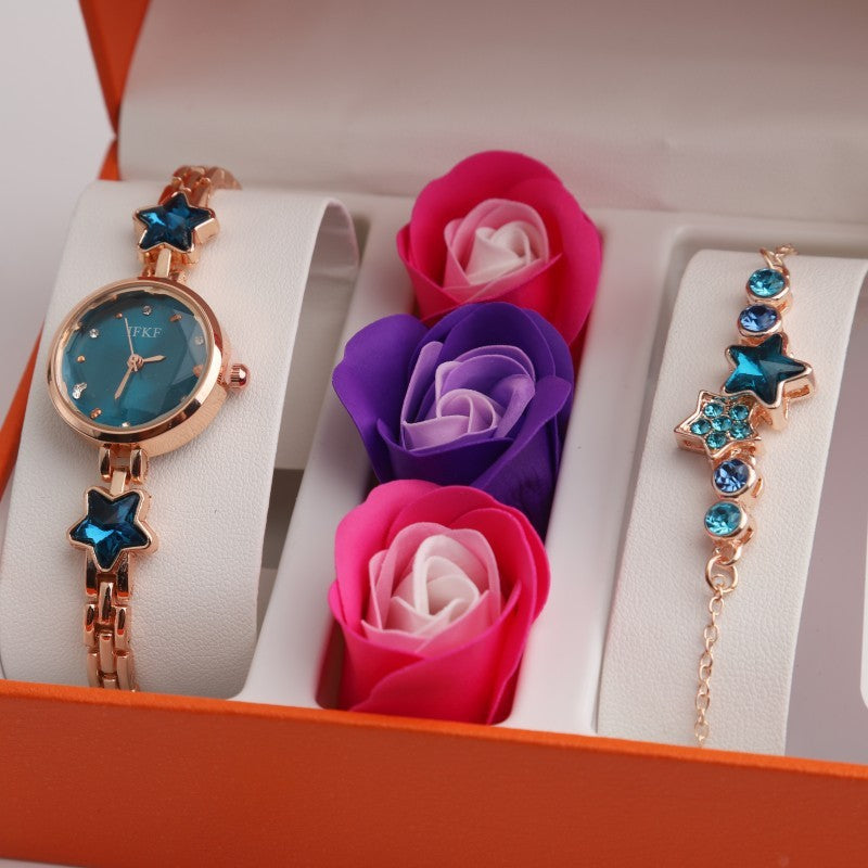 Valentine's Day Fine Gifts Women's Rose Gift Box Watch Bracelet Perfume Exquisite Set Quartz Wrist Watch