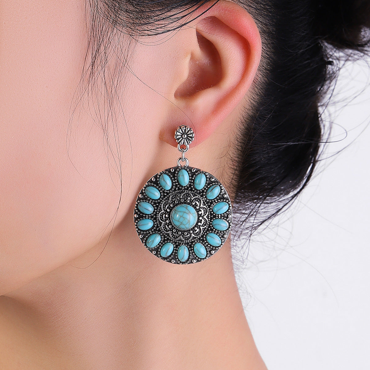 Vintage Bohemian Turquoise Stud Earrings